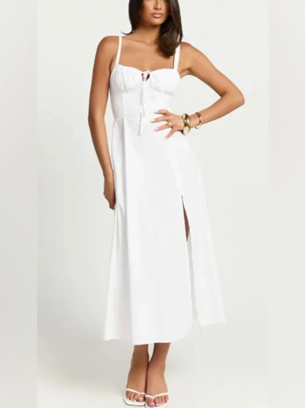 NWT REVOLVE Australia SHOWPO Maiya midi peasant dress side slit white US 6 - Picture 2 of 10
